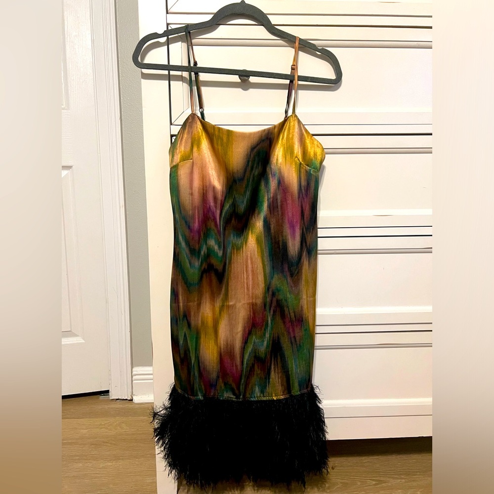 Top shop Faux Feather multicolor slip dress